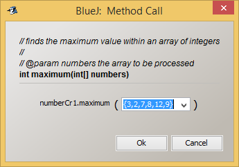 BlueJ Method Call Dialog Box
