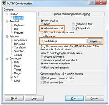 Enabling Session Logging in PuTTY