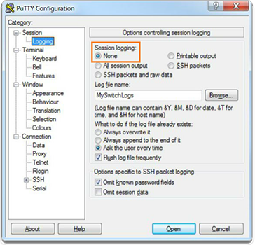 Disabling Session Logging in PuTTY