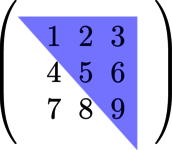 A picture of the upper-triangle highlighted, this matrix is not upper-triangular, because the entries below the triangle aren't all zeros.