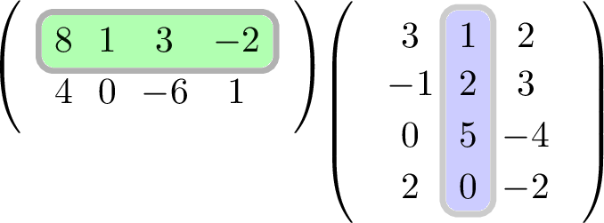 Highlighted rows and columns for matrix multiplication