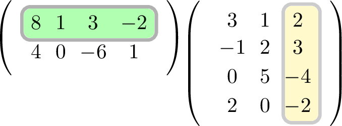 Highlighted rows and columns for matrix multiplication