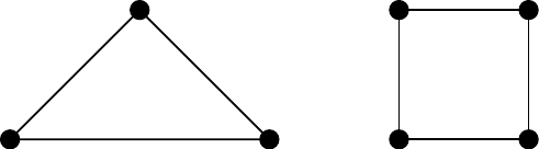 On the left, two three vertices joined to form a triangle. On the right, four vertices joined to form a square.