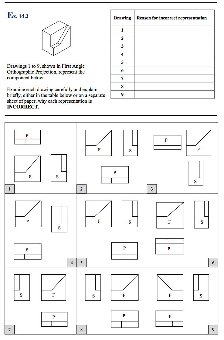 Examples of first angle orthographic projection