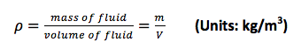 math equation showing mass density is the mass m per unit volume V