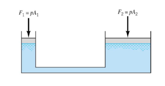 image demonstration Hydrostatic equation also applies when external forces are applied at the fluid interface. 
