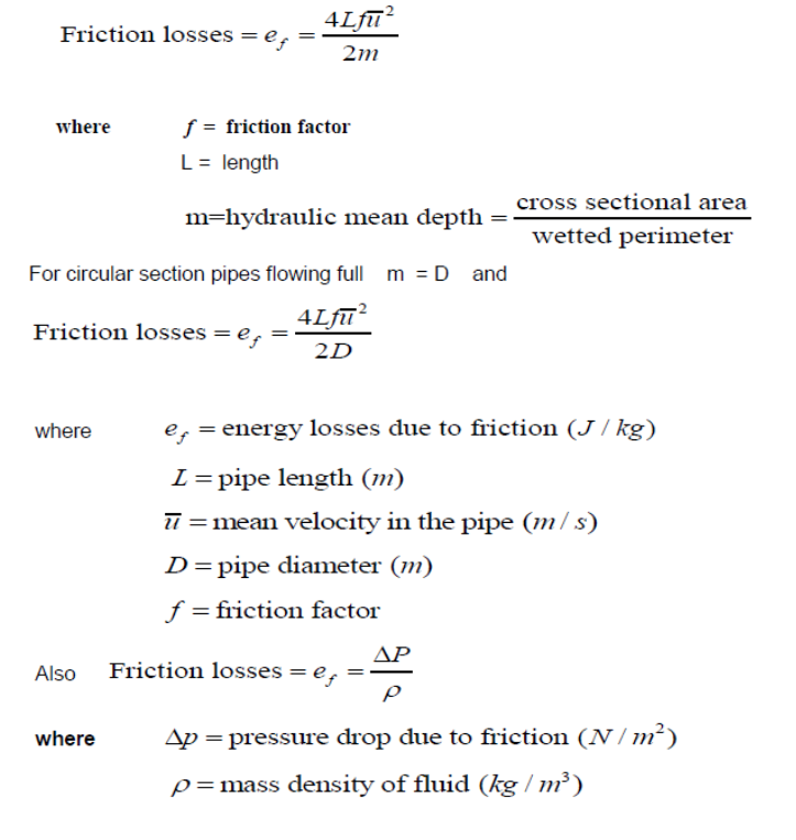 example showing friction loss equation and calculation