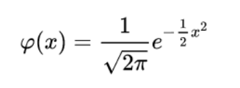 maths equation for Standard normal distribution with zero mean and variance equal to one