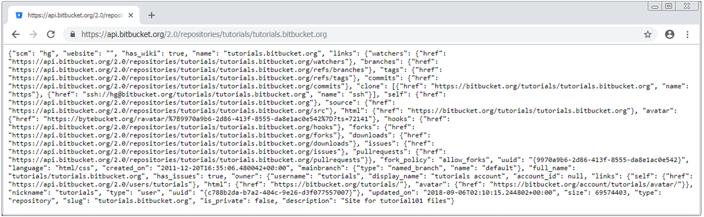 Json File containing birBucket tutorial Screenshot