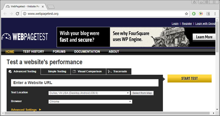 Webpage Test screenshot