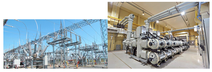 Figure 1  An outdoor (left) and an indoor (right, gas insulated) HV substation