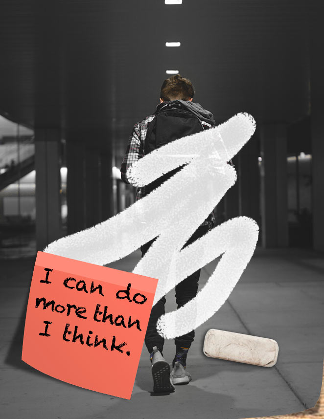 I can do more that I think: picture of man half rubbed out with rubber