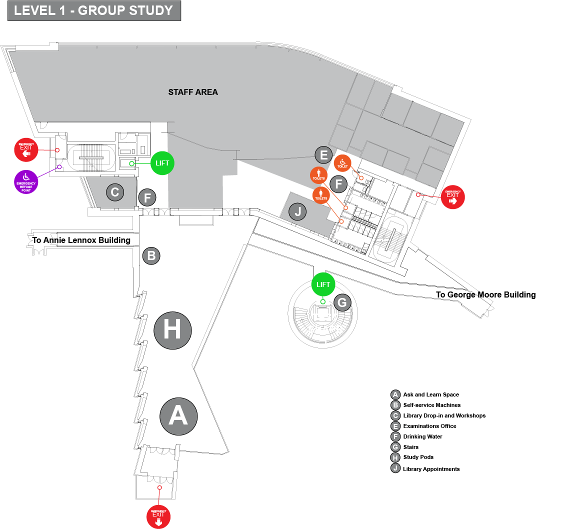 Image of library floor plan level 1